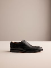 Black Signature Leather Sole Brogue Shoes - Image 4 of 8