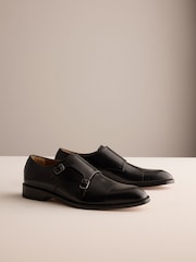 Black Signature Leather Sole Double Monk Shoes - Image 1 of 6