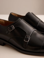 Black Signature Leather Sole Double Monk Shoes - Image 3 of 6