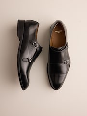 Black Signature Leather Sole Double Monk Shoes - Image 5 of 6