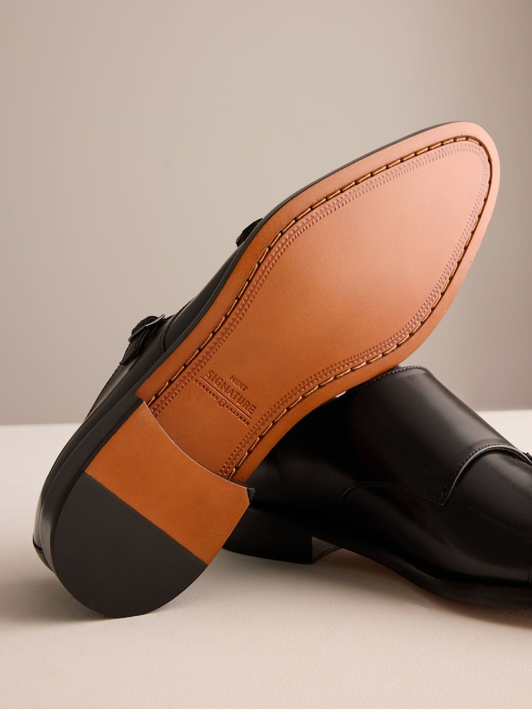 Black Signature Leather Sole Double Monk Shoes - Image 6 of 6 Black Signature Leather Sole Double Monk Shoes - Image 6 of 6