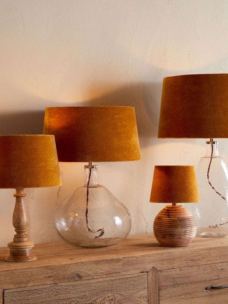 Nkuku Dark Ochre Batakha Velvet & Linen Lampshade - Image 1 of 7