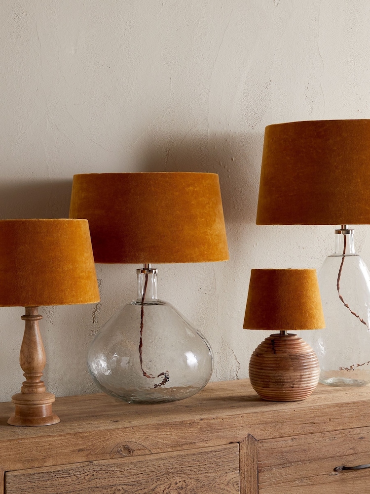 Nkuku Dark Ochre Batakha Velvet & Linen Lampshade - Image 2 of 7