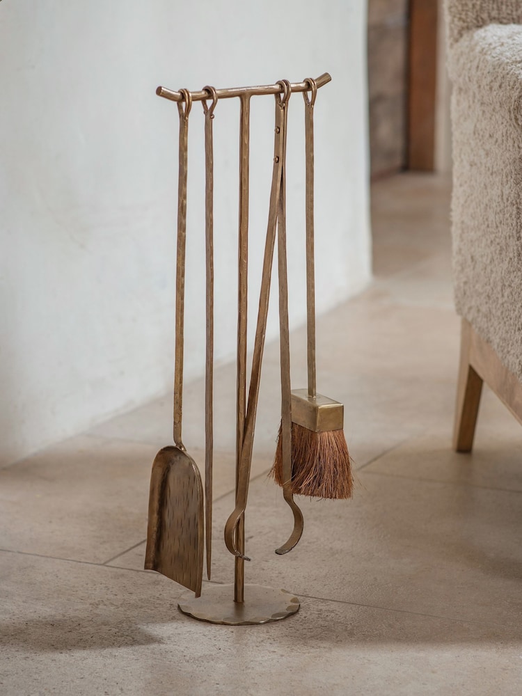 Nkuku Antique Brass Lowada Iron Fireside Tools - Image 1 of 5