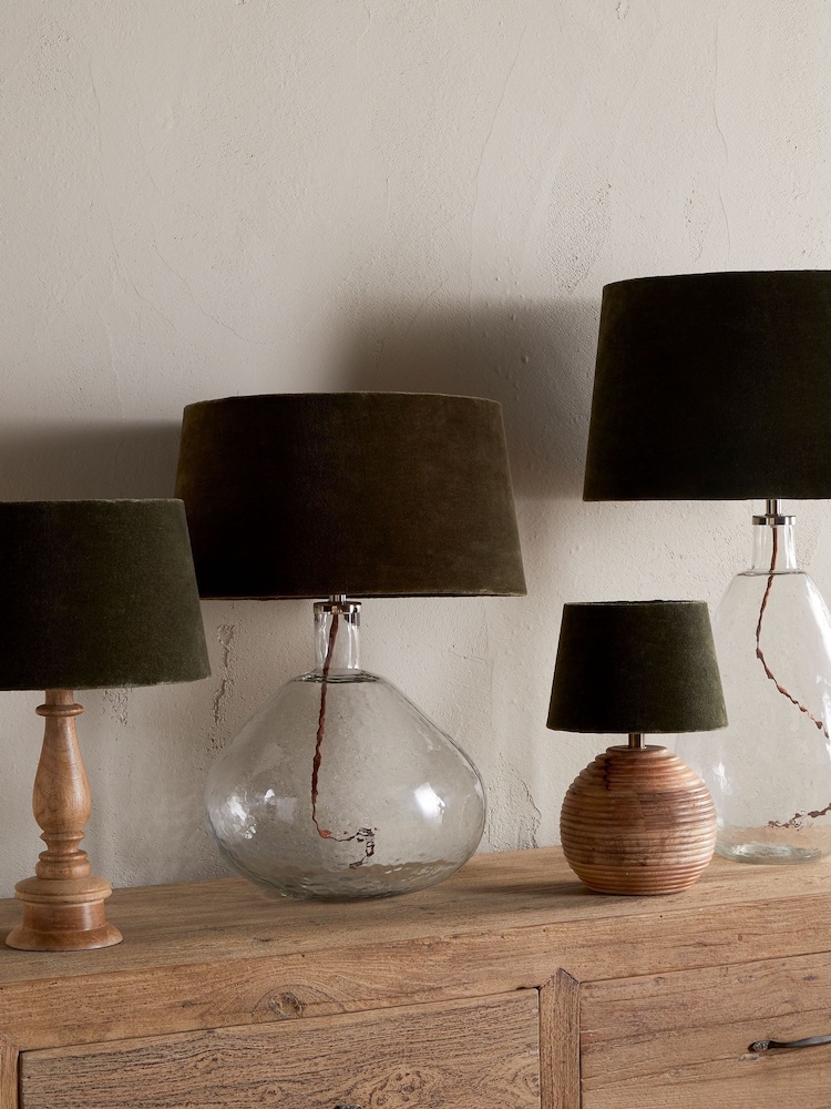 Nkuku Moss Green Mendai Velvet & Linen Small Lampshade - Image 2 of 4 Nkuku Moss Green Mendai Velvet & Linen Small Lampshade - Image 2 of 4