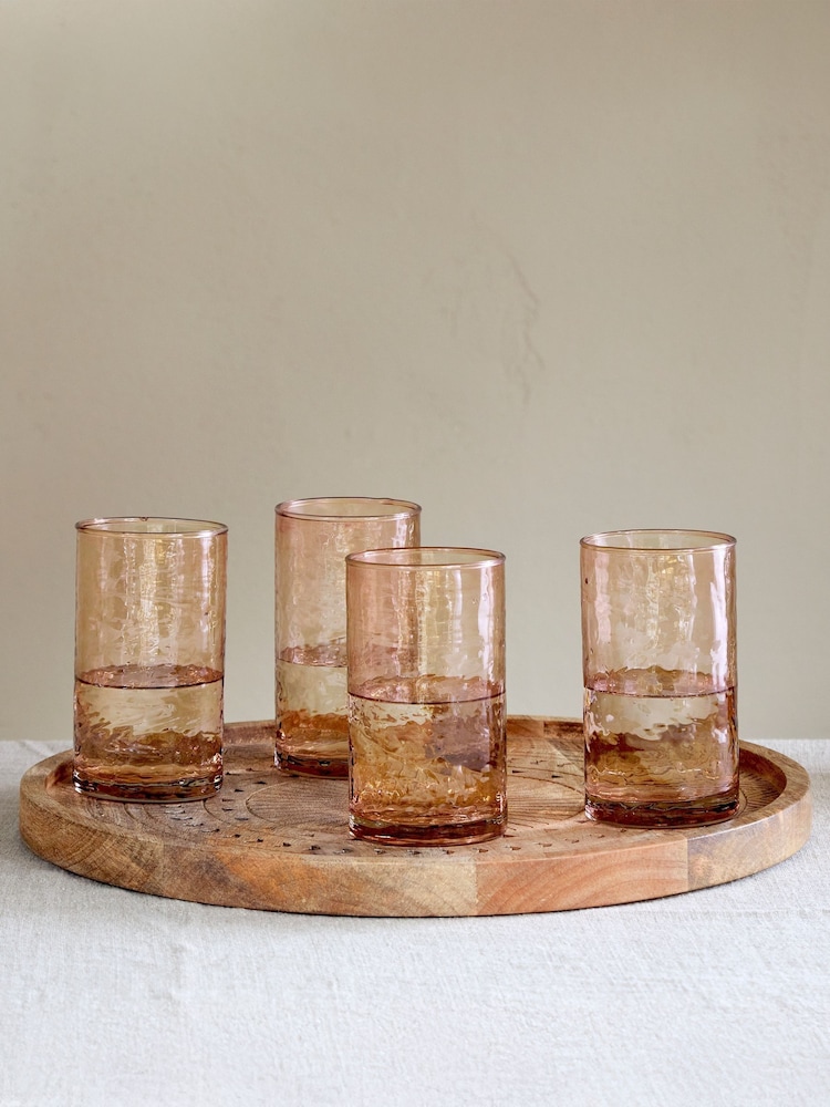 Nkuku Set of 4 Dusty Terracotta Yala Hammered Highball Glasses - Image 1 of 5 Nkuku Set of 4 Dusty Terracotta Yala Hammered Highball Glasses - Image 1 of 5