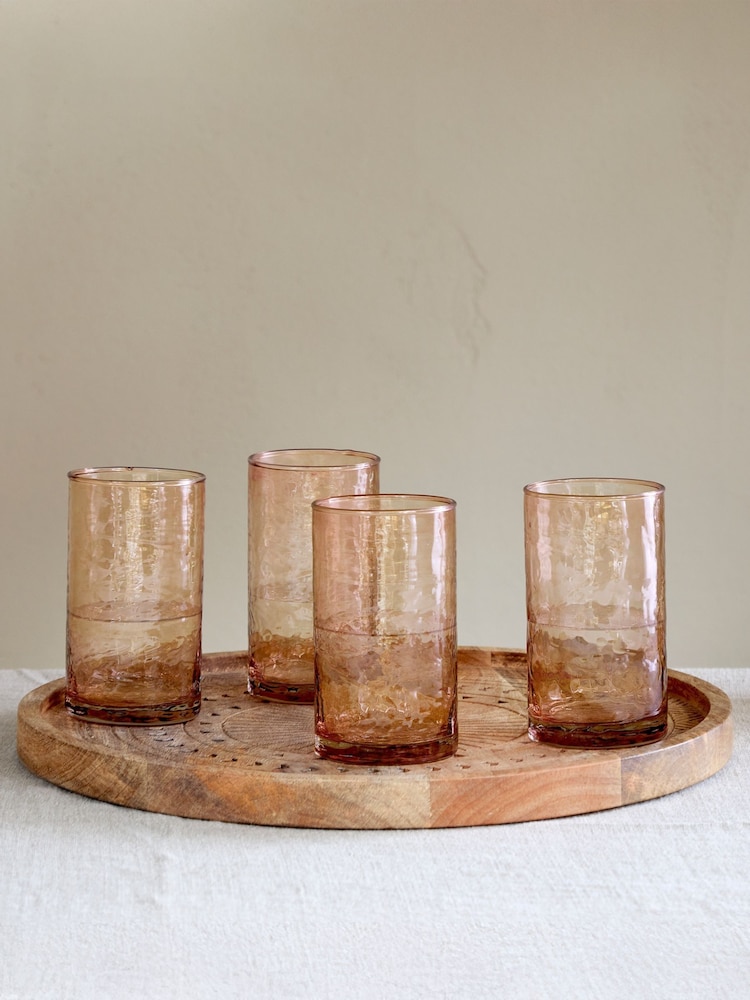 Nkuku Set of 4 Dusty Terracotta Yala Hammered Highball Glasses - Image 2 of 5 Nkuku Set of 4 Dusty Terracotta Yala Hammered Highball Glasses - Image 2 of 5