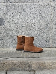 Dark Tea Brown - Birkenstock Uppsala Zip Up Shearling Lined Suede Boots - Slika 1 iz 6