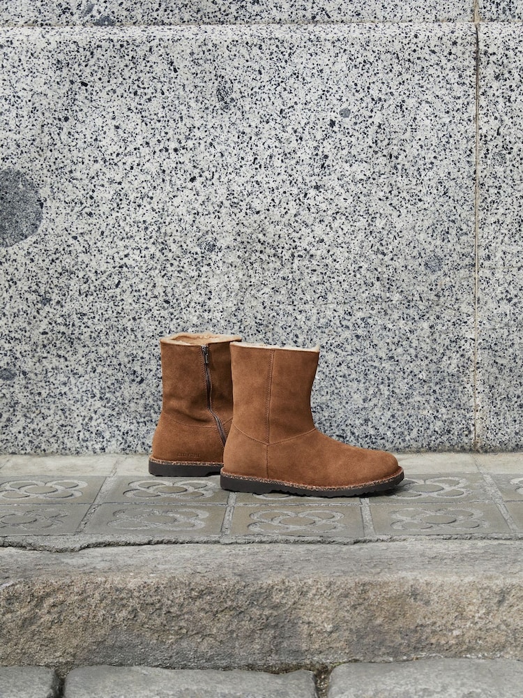Dark Tea Brown - Birkenstock Uppsala Zip Up Shearling Lined Suede Boots - Slika 1 iz 6