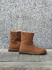 Dark Tea Brown - Birkenstock Uppsala Zip Up Shearling Lined Suede Boots - Slika 2 iz 6