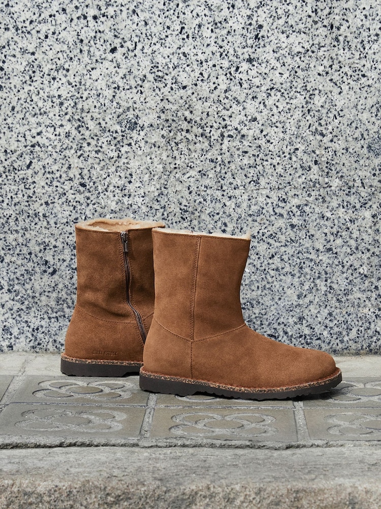 Dark Tea Brown - Birkenstock Uppsala Zip Up Shearling Lined Suede Boots - Slika 2 iz 6
