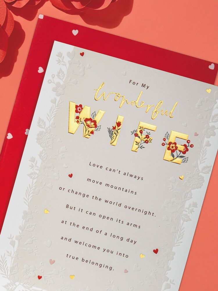 Hallmark Cream My Wonderful Wife Embossed Floral Valentine's Card - Image 1 of 4 Hallmark Cream My Wonderful Wife Embossed Floral Valentine's Card - Image 1 of 4