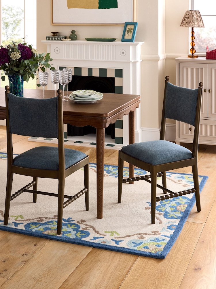 Nina Campbell Set of 2 Clabon Indigo Blue Aubin Dining Chairs - Image 1 of 7