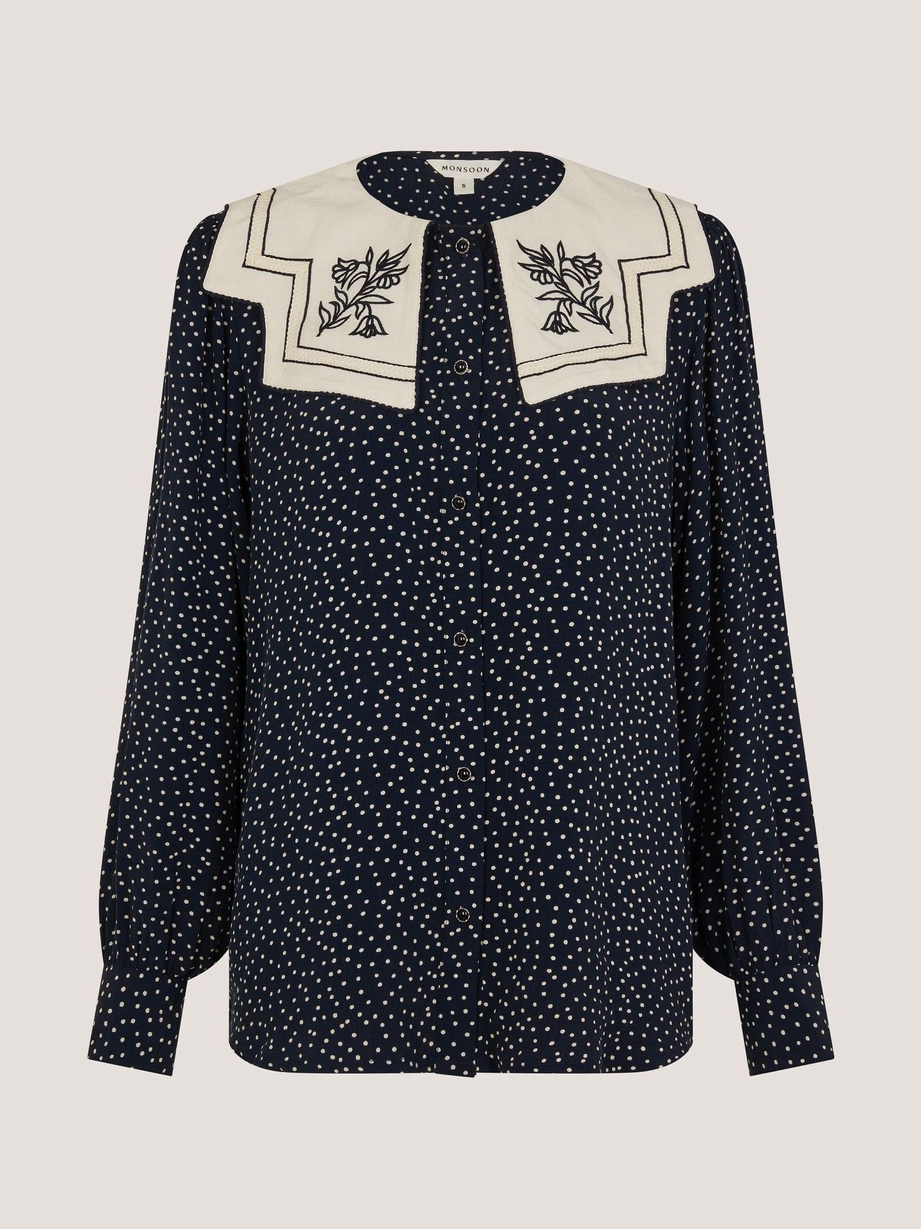 Buy Monsoon Ivy Blue Embroidered Collar Polka Dot Blouse from Next USA
