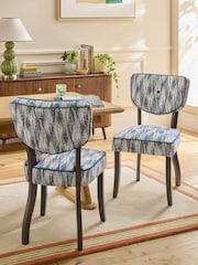 Nina Campbell Set of 2 Rowan Ikat Denim Blue Ashburn Dining Chairs - Image 1 of 7