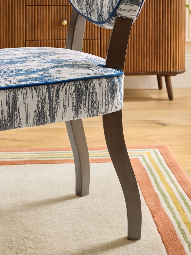 Nina Campbell Set of 2 Rowan Ikat Denim Blue Ashburn Dining Chairs - Image 2 of 7 Nina Campbell Set of 2 Rowan Ikat Denim Blue Ashburn Dining Chairs - Image 2 of 7