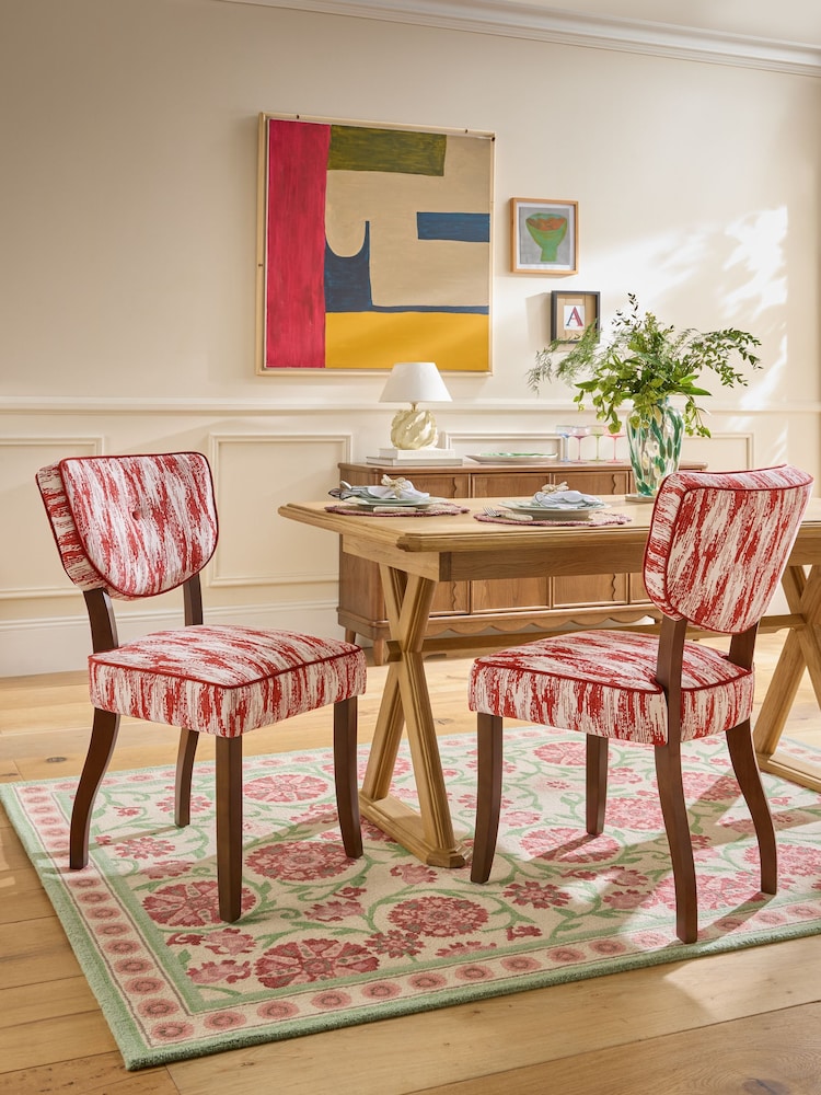 Nina Campbell Set of 2 Rowan Ikat Wine Red Ashburn Dining Chairs - Image 1 of 7 Nina Campbell Set of 2 Rowan Ikat Wine Red Ashburn Dining Chairs - Image 1 of 7
