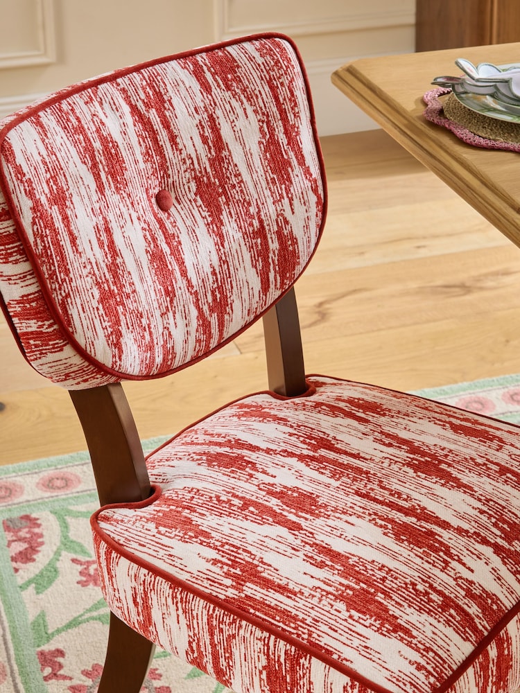 Nina Campbell Set of 2 Rowan Ikat Wine Red Ashburn Dining Chairs - Image 2 of 7 Nina Campbell Set of 2 Rowan Ikat Wine Red Ashburn Dining Chairs - Image 2 of 7
