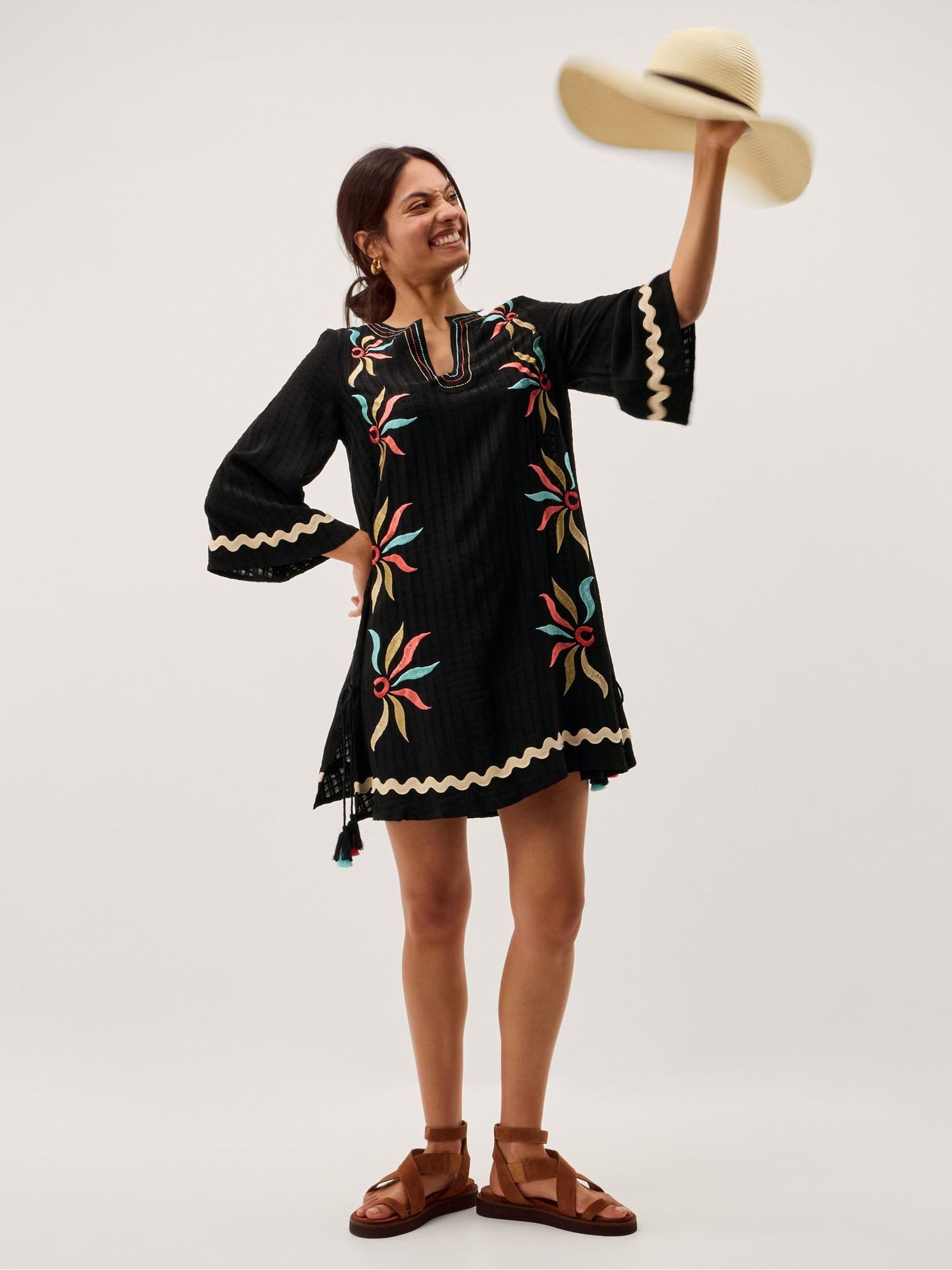 Buy Monsoon Black Bonnie Embroidered Mini Kaftan from the Next UK