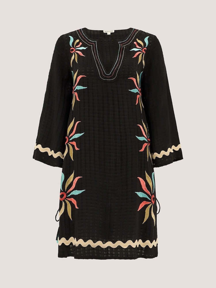 Monsoon Black Bonnie Embroidered Mini Kaftan - Image 5 of 5