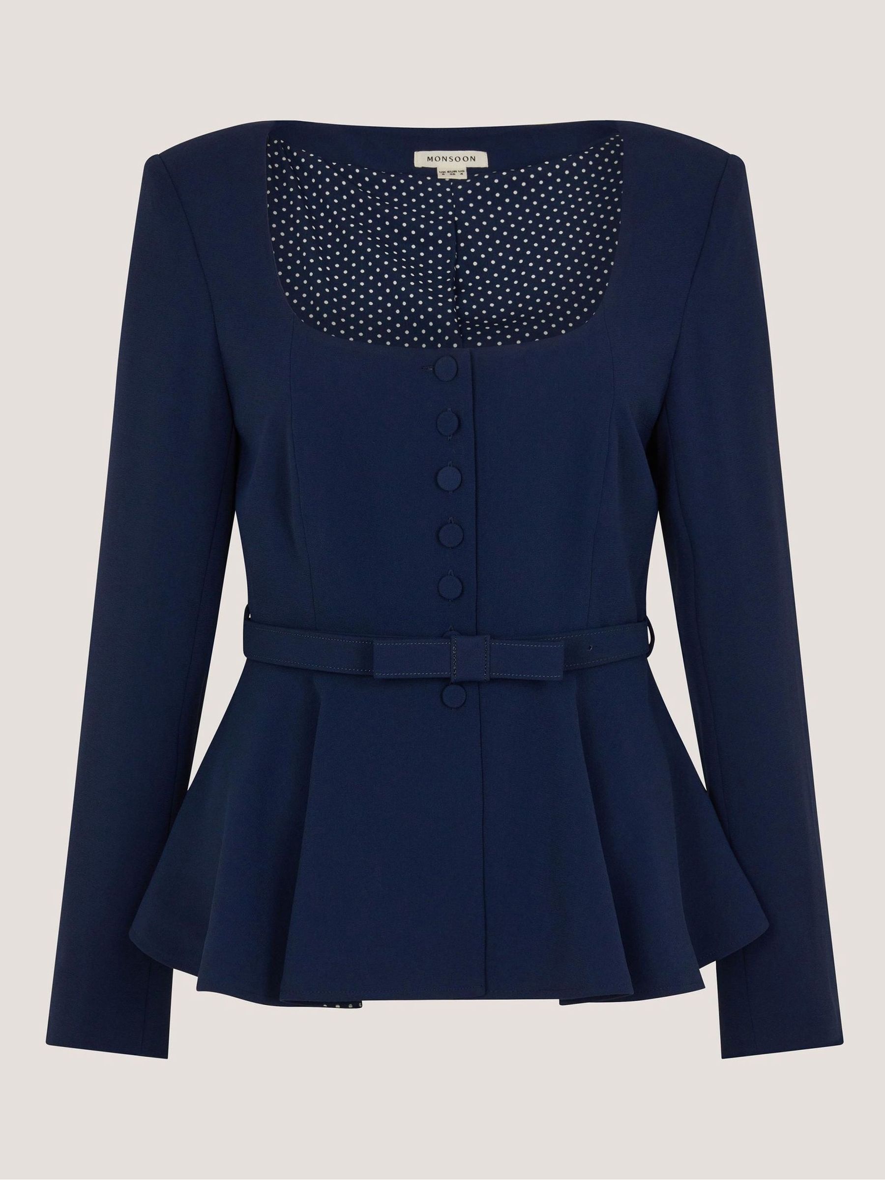 Buy Monsoon Blue Erin Belted Peplum Jacket from the Next UK online