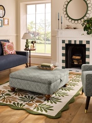 Nina Campbell Lattice Geo Sage Green Mason Square Ottoman - Image 1 of 8