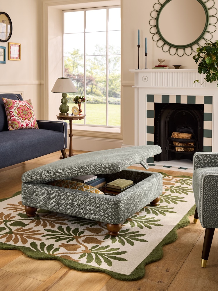 Nina Campbell Lattice Geo Sage Green Mason Square Ottoman - Image 2 of 8 Nina Campbell Lattice Geo Sage Green Mason Square Ottoman - Image 2 of 8