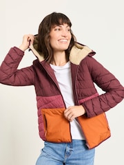 FatFace Erica Purple Colourblock Puffer Jacket - Image 1 of 7