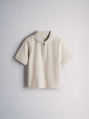 The Set 3 Pack Textured Jersey Zip Neck Short Sleeve Polo Shirt Teal Blue/Brown - Image 3 of 6