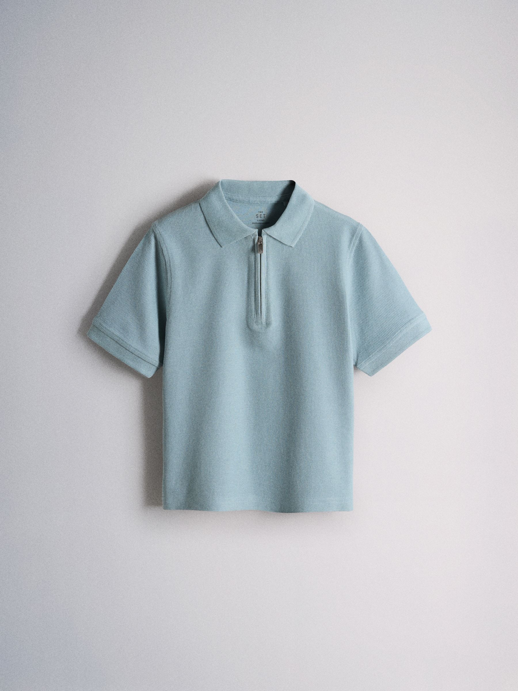 Buy The Set 3 Pack Textured Jersey Zip Neck Short Sleeve Polo