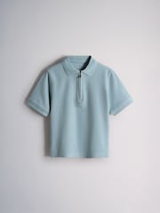 The Set 3 Pack Textured Jersey Zip Neck Short Sleeve Polo Shirt Teal Blue/Brown - Image 4 of 6