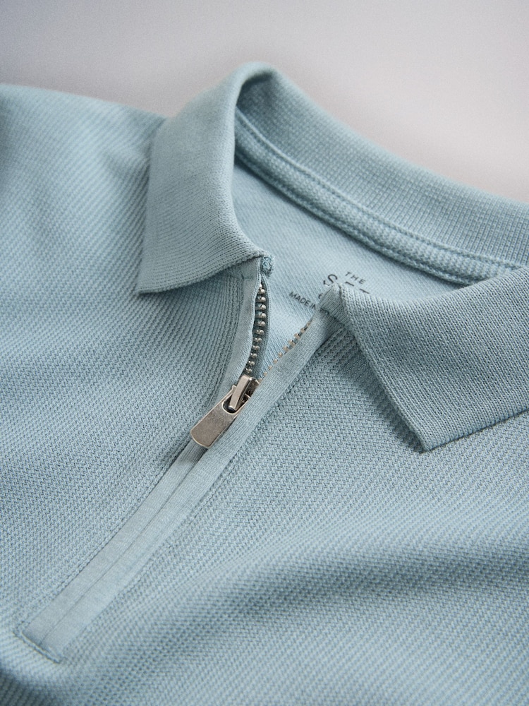 The Set 3 Pack Textured Jersey Zip Neck Short Sleeve Polo Shirt Teal Blue/Brown - Image 6 of 6