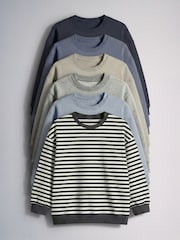 The Set 6 Pack Sweat Tops Navy/Blue/Light Blue/Grey Marl/Stripe - Image 1 of 6