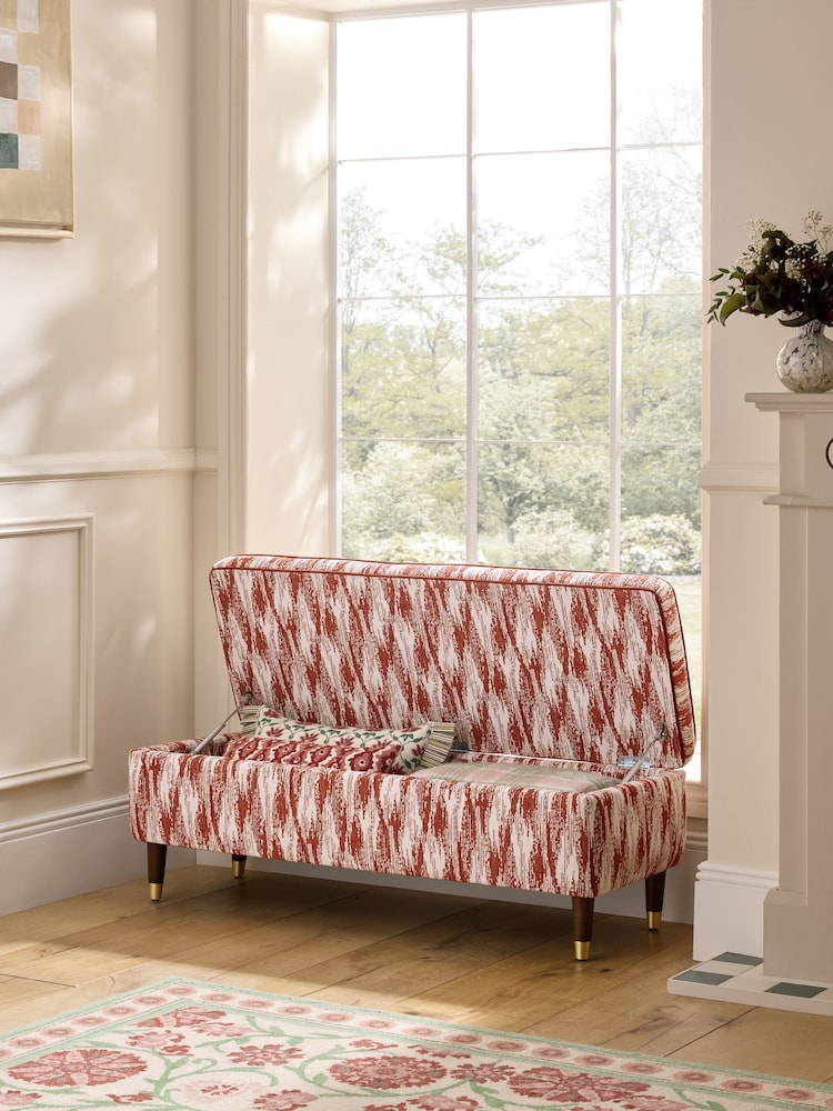 Nina Campbell Rowan Ikat Wine Red Rosebury Storage Ottoman Bench - Image 2 of 8 Nina Campbell Rowan Ikat Wine Red Rosebury Storage Ottoman Bench - Image 2 of 8
