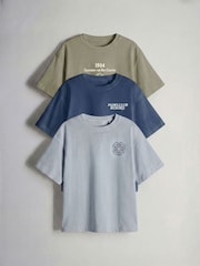 The Set 3 Pack Short Sleeve Oversized Graphic T-Shirts Blue/Light Blue/Green - Image 1 of 6