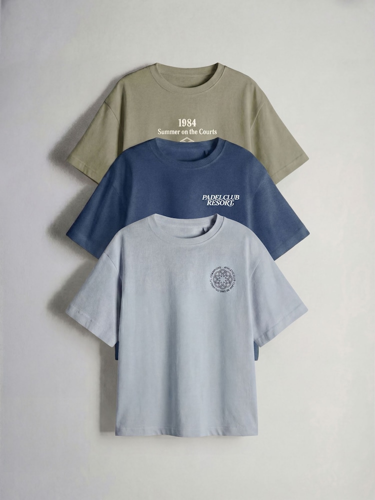 The Set 3 Pack Short Sleeve Oversized Graphic T-Shirts Blue/Light Blue/Green - Image 1 of 6 The Set 3 Pack Short Sleeve Oversized Graphic T-Shirts Blue/Light Blue/Green - Image 1 of 6