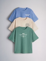 The Set 3 Pack Short Sleeve Oversized Graphic T-Shirts Red/Green/Blue - Image 1 of 6