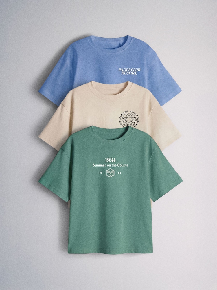 The Set 3 Pack Short Sleeve Oversized Graphic T-Shirts Red/Green/Blue - Image 1 of 6 The Set 3 Pack Short Sleeve Oversized Graphic T-Shirts Red/Green/Blue - Image 1 of 6