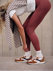 self. Neutral Mixed Material Panel Lace Up Trainers - Image 2 of 2