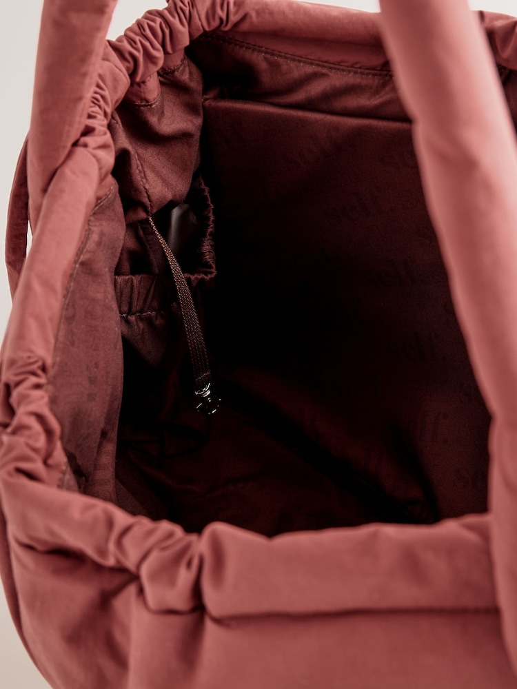 self. Rust Brown Nylon Ruched Charm Pouch Bag - Image 10 of 10 self. Rust Brown Nylon Ruched Charm Pouch Bag - Image 10 of 10