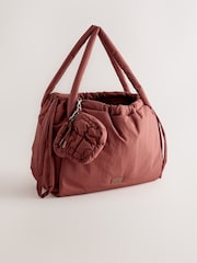 self. Rust Brown Nylon Ruched Charm Pouch Bag - Image 5 of 10