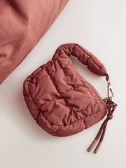 self. Rust Brown Nylon Ruched Charm Pouch Bag - Image 7 of 10
