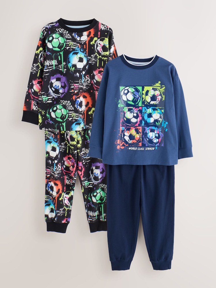 Rainbow Navy Football Long Sleeve Pyjamas 2 Pack (3-16yrs) - Image 1 of 11 Rainbow Navy Football Long Sleeve Pyjamas 2 Pack (3-16yrs) - Image 1 of 11