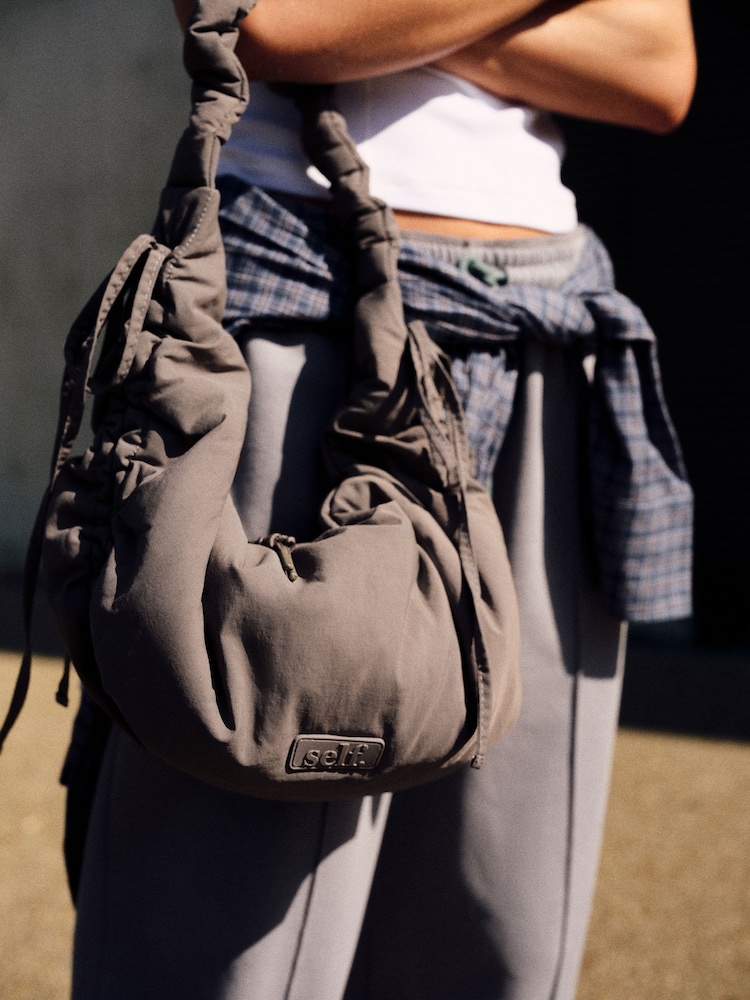 self. Grey Ruched Shoulder Bag - Image 2 of 9