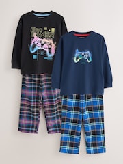 Multi Football Gamer Woven Check Pyjamas 2 Pack (3-16yrs) - Image 1 of 6
