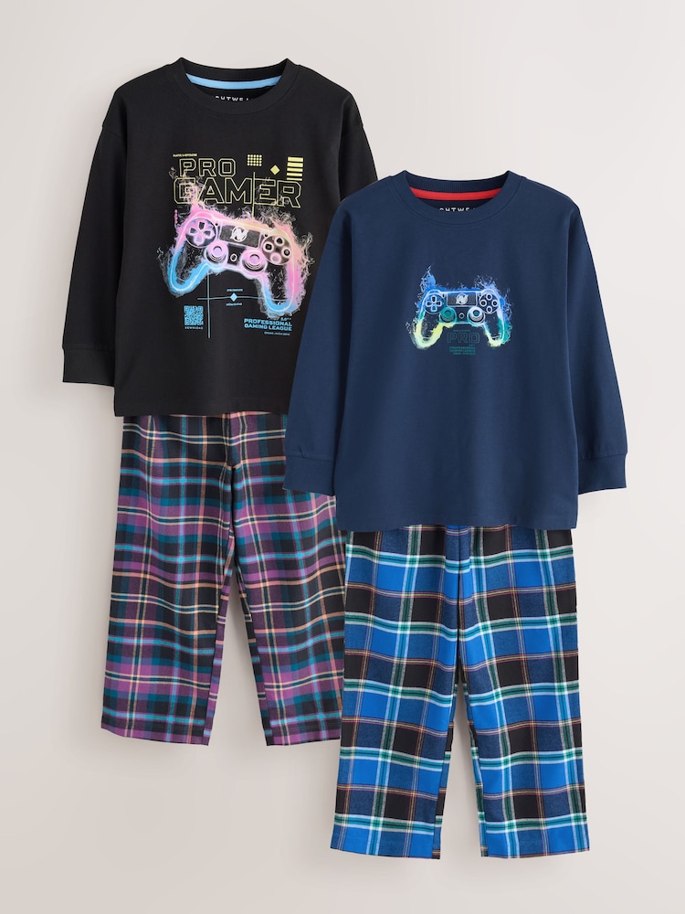 Multi Football Gamer Woven Check Pyjamas 2 Pack (3-16yrs) - Image 1 of 6 Multi Football Gamer Woven Check Pyjamas 2 Pack (3-16yrs) - Image 1 of 6