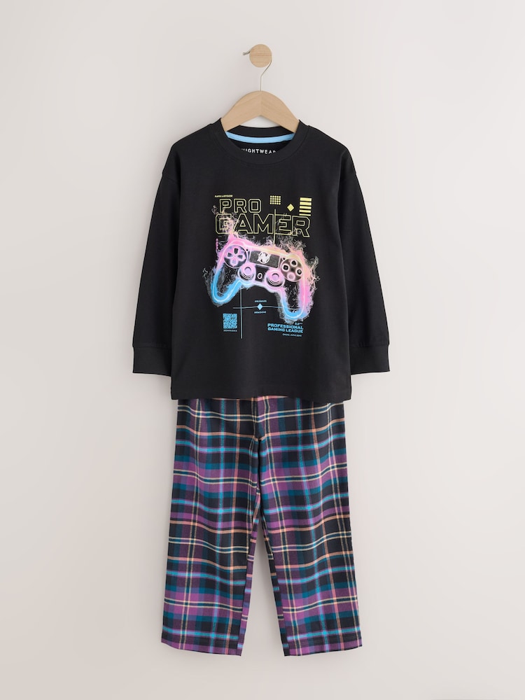 Multi Football Gamer Woven Check Pyjamas 2 Pack (3-16yrs) - Image 2 of 6 Multi Football Gamer Woven Check Pyjamas 2 Pack (3-16yrs) - Image 2 of 6