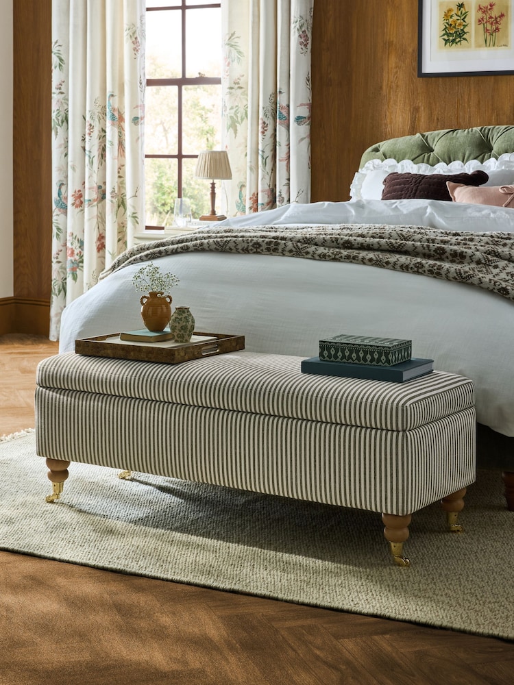 Laura Ashley Ullswater Stripe Green Clipsham Storage Ottoman Bench - Image 1 of 8 Laura Ashley Ullswater Stripe Green Clipsham Storage Ottoman Bench - Image 1 of 8
