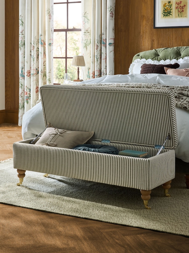 Laura Ashley Ullswater Stripe Green Clipsham Storage Ottoman Bench - Image 2 of 8 Laura Ashley Ullswater Stripe Green Clipsham Storage Ottoman Bench - Image 2 of 8