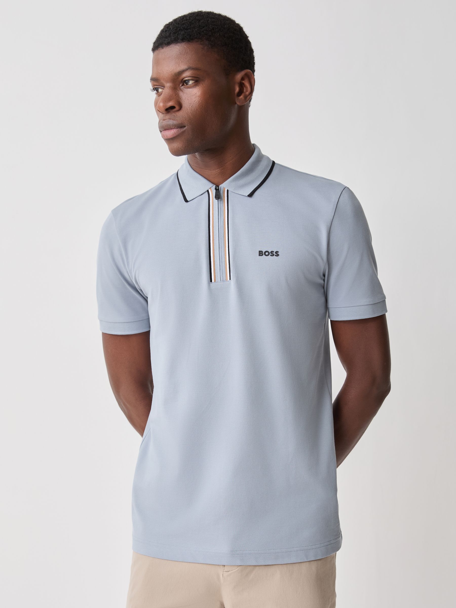 Buy BOSS Grey Philix Quarter Zip Polo Shirt from Next USA